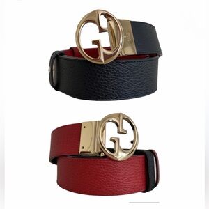 Authentic Gucci Black/Red Pebbled Calfskin 1973 Reversible Buckle